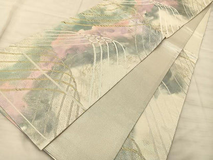 平和屋着物◎六通柄袋帯 遠山重ね文 金銀糸 正絹 逸品 BAAS9907du