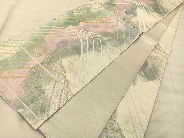 平和屋着物◎六通柄袋帯 遠山重ね文 金銀糸 正絹 逸品 BAAS9907du