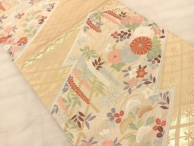 平和屋着物◎六通柄袋帯 唐織 秋草文 金銀糸 正絹 逸品 BAAS9912du