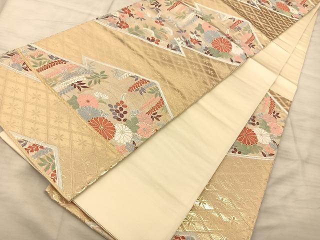 平和屋着物◎六通柄袋帯 唐織 秋草文 金銀糸 正絹 逸品 BAAS9912du
