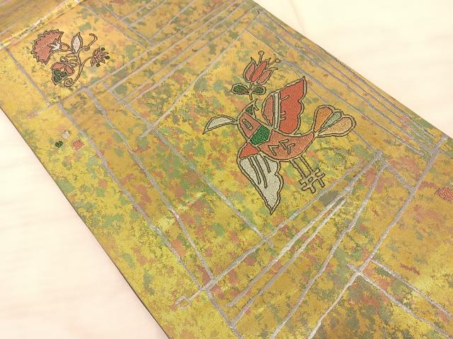 平和屋着物◎六通柄袋帯 更紗花鳥文 金銀糸 引箔 正絹 逸品 BAAS9913du