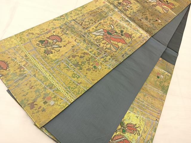 平和屋着物◎六通柄袋帯 更紗花鳥文 金銀糸 引箔 正絹 逸品 BAAS9913du