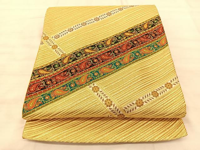平和屋着物◎西陣じゅらく謹製　太鼓柄袋帯　ペイズリー　金糸　正絹　逸品　BAAS9916du