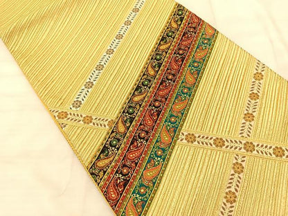 平和屋着物◎西陣じゅらく謹製　太鼓柄袋帯　ペイズリー　金糸　正絹　逸品　BAAS9916du