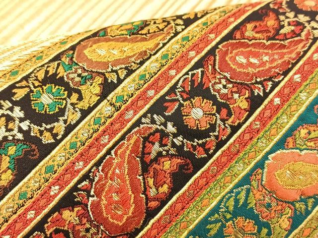平和屋着物◎西陣じゅらく謹製　太鼓柄袋帯　ペイズリー　金糸　正絹　逸品　BAAS9916du