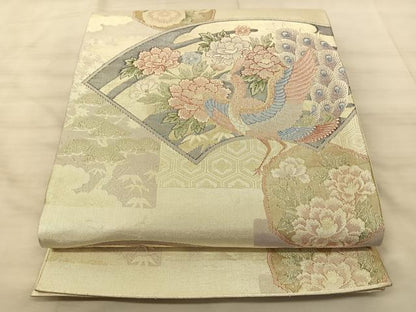 平和屋着物◎別織佐賀錦 六通柄袋帯 孔雀花文 九百織 金銀糸 正絹 逸品 BAAS9918du