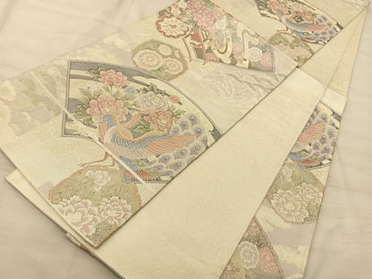 平和屋着物◎別織佐賀錦 六通柄袋帯 孔雀花文 九百織 金銀糸 正絹 逸品 BAAS9918du