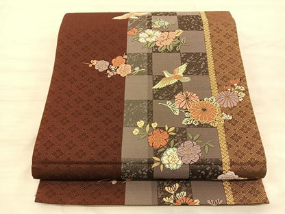 平和屋着物◎六通柄袋帯 唐織 花鳥文 金糸 正絹 逸品 BAAS9920du