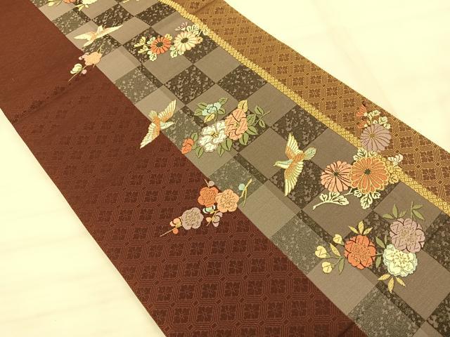 平和屋着物◎六通柄袋帯 唐織 花鳥文 金糸 正絹 逸品 BAAS9920du