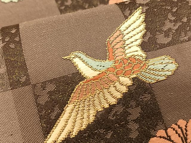 平和屋着物◎六通柄袋帯 唐織 花鳥文 金糸 正絹 逸品 BAAS9920du