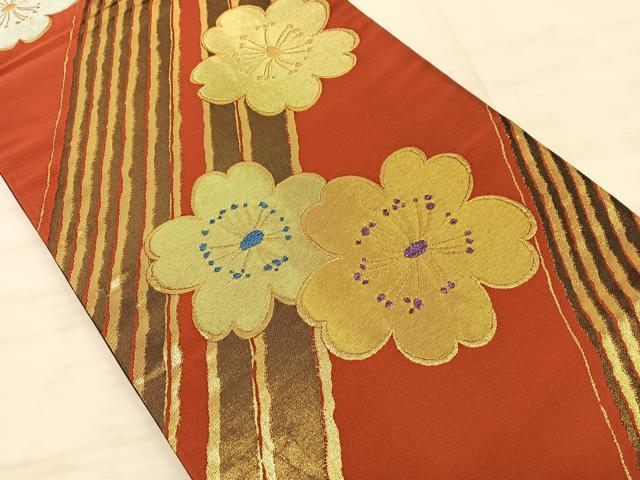 平和屋着物◎六通柄袋帯 舞桜文 黒地 金糸 正絹 逸品 BAAS9921du