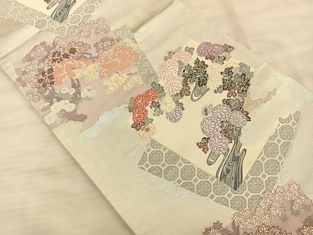 平和屋着物◎六通柄袋帯　唐織　流水花文　金銀糸　正絹　逸品　BAAS9923du
