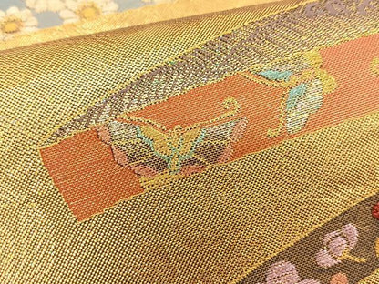平和屋着物◎正倉院本佐賀錦 六通柄袋帯 耀変箔 花蝶丸文 金糸 正絹 逸品 BAAS9925du