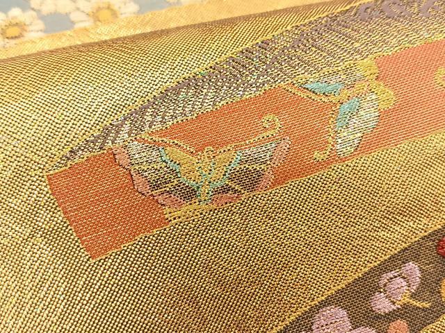平和屋着物◎正倉院本佐賀錦 六通柄袋帯 耀変箔 花蝶丸文 金糸 正絹 逸品 BAAS9925du
