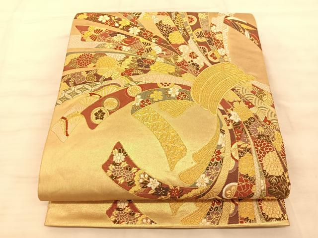 平和屋着物◎六通柄袋帯 唐織 豊繡熨斗目文 金糸 引箔 正絹 逸品 BAAS9926du