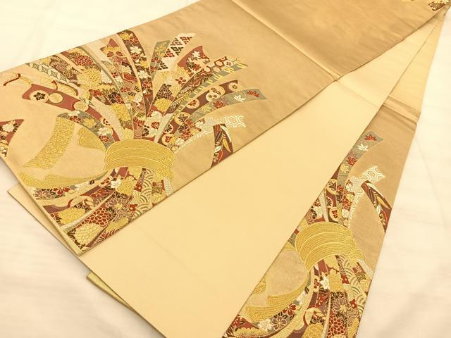 平和屋着物◎六通柄袋帯 唐織 豊繡熨斗目文 金糸 引箔 正絹 逸品 BAAS9926du