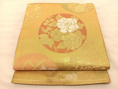平和屋着物◎六通柄袋帯 花丸文 金糸 正絹 逸品 BAAS9927du