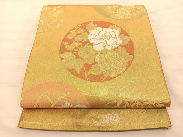 平和屋着物◎六通柄袋帯 花丸文 金糸 正絹 逸品 BAAS9927du