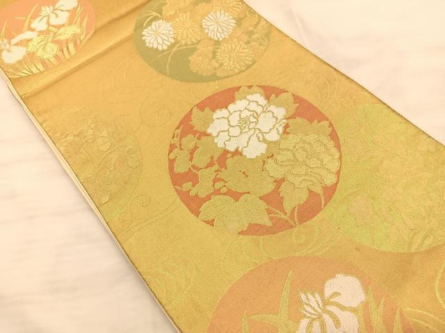 平和屋着物◎六通柄袋帯 花丸文 金糸 正絹 逸品 BAAS9927du
