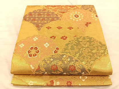 平和屋着物◎六通柄袋帯 青海波 金糸 正絹 逸品 BAAS9928du