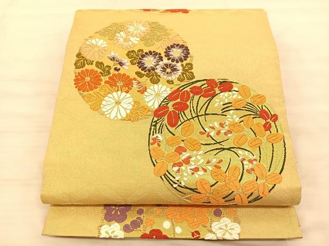 平和屋着物◎六通柄袋帯 唐織 花丸文 金糸 正絹 逸品 BAAS9930du