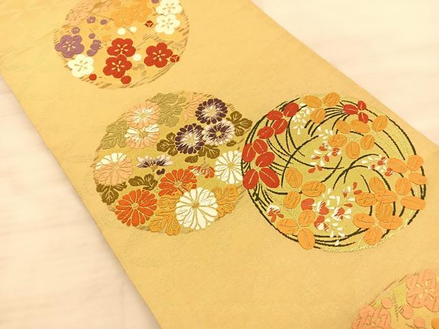 平和屋着物◎六通柄袋帯 唐織 花丸文 金糸 正絹 逸品 BAAS9930du