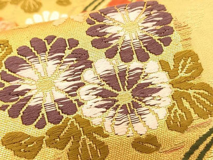 平和屋着物◎六通柄袋帯 唐織 花丸文 金糸 正絹 逸品 BAAS9930du