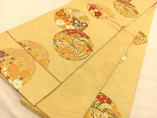 平和屋着物◎六通柄袋帯 唐織 花丸文 金糸 正絹 逸品 BAAS9930du