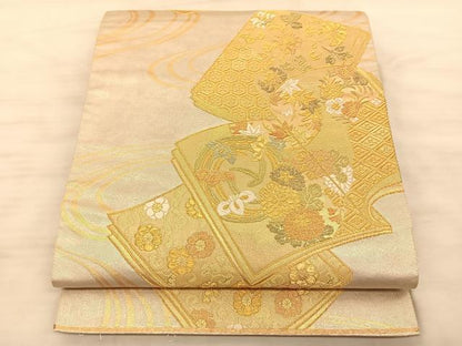 平和屋着物◎六通柄袋帯 冊子文 金糸 引箔 正絹 逸品 BAAS9931du