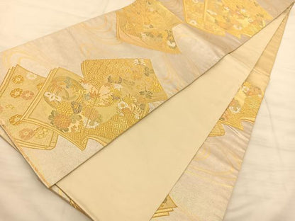 平和屋着物◎六通柄袋帯 冊子文 金糸 引箔 正絹 逸品 BAAS9931du