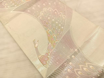 平和屋着物◎六通柄袋帯 孔雀 金銀糸 正絹 逸品 BAAS9933du
