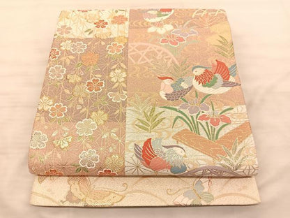平和屋着物◎六通柄袋帯 唐織 鴛鴦花蝶文 金糸 正絹 逸品 BAAS9935du