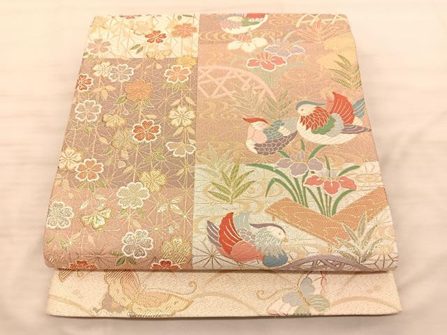 平和屋着物◎六通柄袋帯 唐織 鴛鴦花蝶文 金糸 正絹 逸品 BAAS9935du