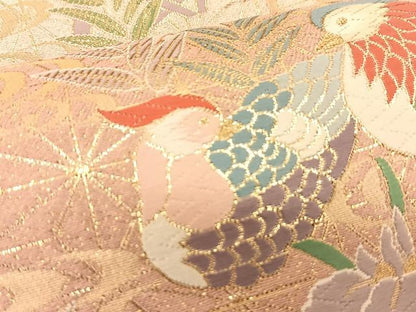 平和屋着物◎六通柄袋帯 唐織 鴛鴦花蝶文 金糸 正絹 逸品 BAAS9935du