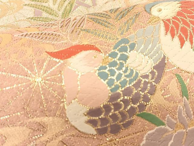 平和屋着物◎六通柄袋帯 唐織 鴛鴦花蝶文 金糸 正絹 逸品 BAAS9935du