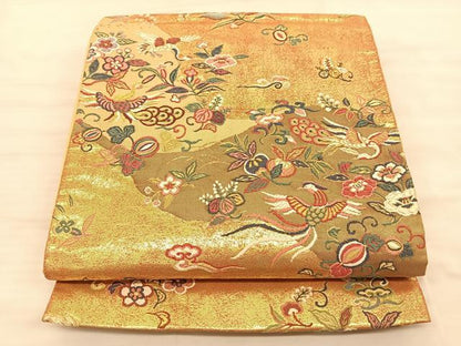 平和屋着物◎六通柄袋帯 唐織 鳳凰花唐草文 金糸 正絹 逸品 BAAS9940du