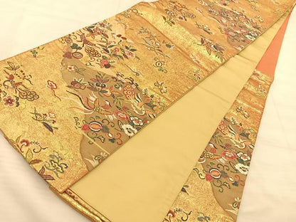 平和屋着物◎六通柄袋帯 唐織 鳳凰花唐草文 金糸 正絹 逸品 BAAS9940du