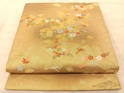 平和屋着物◎六通柄袋帯 唐織 花蝶文 金糸 正絹 逸品 BAAS9947du