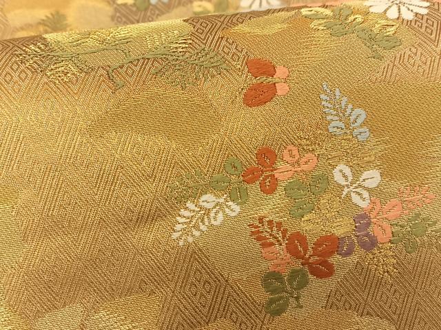 平和屋着物◎六通柄袋帯 唐織 花蝶文 金糸 正絹 逸品 BAAS9947du