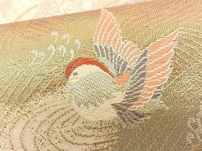 平和屋着物◎六通柄袋帯 秀鳳錦 鴛鴦秋草文 金銀糸 正絹 逸品 BAAS9958du
