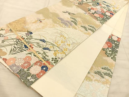 平和屋着物◎六通柄袋帯 秀鳳錦 鴛鴦秋草文 金銀糸 正絹 逸品 BAAS9958du