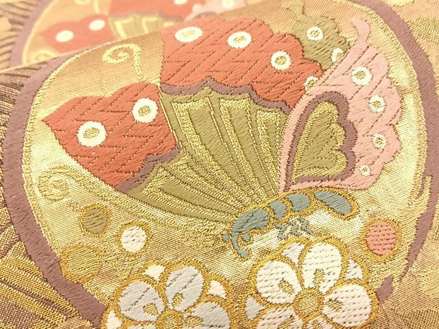 平和屋着物◎六通柄袋帯 唐織 慶長重ね 献上菊花蝶文 金糸 正絹 逸品 BAAS9962du