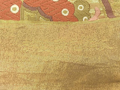 平和屋着物◎六通柄袋帯 唐織 慶長重ね 献上菊花蝶文 金糸 正絹 逸品 BAAS9962du