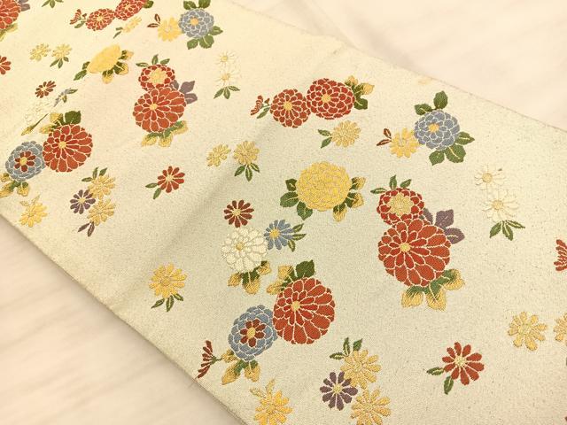 平和屋着物◎六通柄袋帯 綴れ 舞花文 金糸 正絹 逸品 BAAS9966du