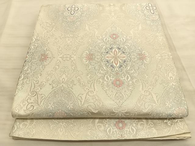 平和屋着物◎六通柄袋帯 立枠燿映文 銀糸 正絹 逸品 BAAS9969du