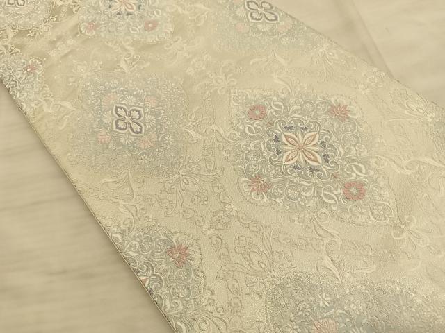 平和屋着物◎六通柄袋帯 立枠燿映文 銀糸 正絹 逸品 BAAS9969du