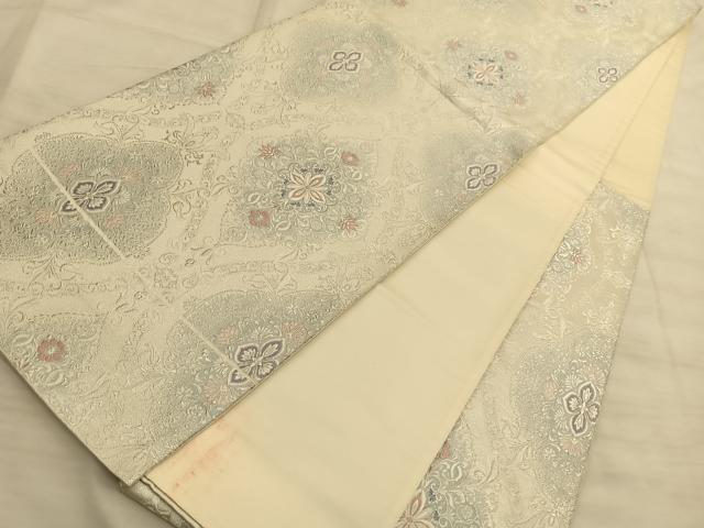 平和屋着物◎六通柄袋帯 立枠燿映文 銀糸 正絹 逸品 BAAS9969du