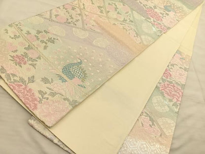 平和屋着物◎六通柄袋帯 唐織 花鳥遊生文 金銀糸 正絹 逸品 BAAS9983du