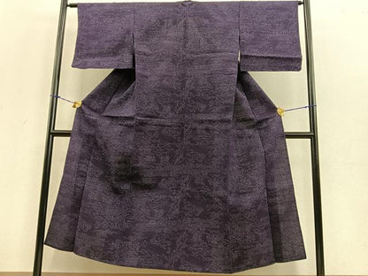 平和屋着物▽上質な紬　単衣　風景文　正絹　逸品　BAAT0149pk