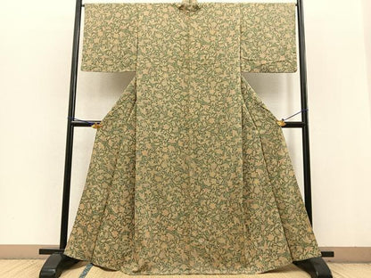 平和屋着物▽上質な小紋 単衣 更紗花蝶文 やまと誂製 正絹 逸品 BAAT0411yt
